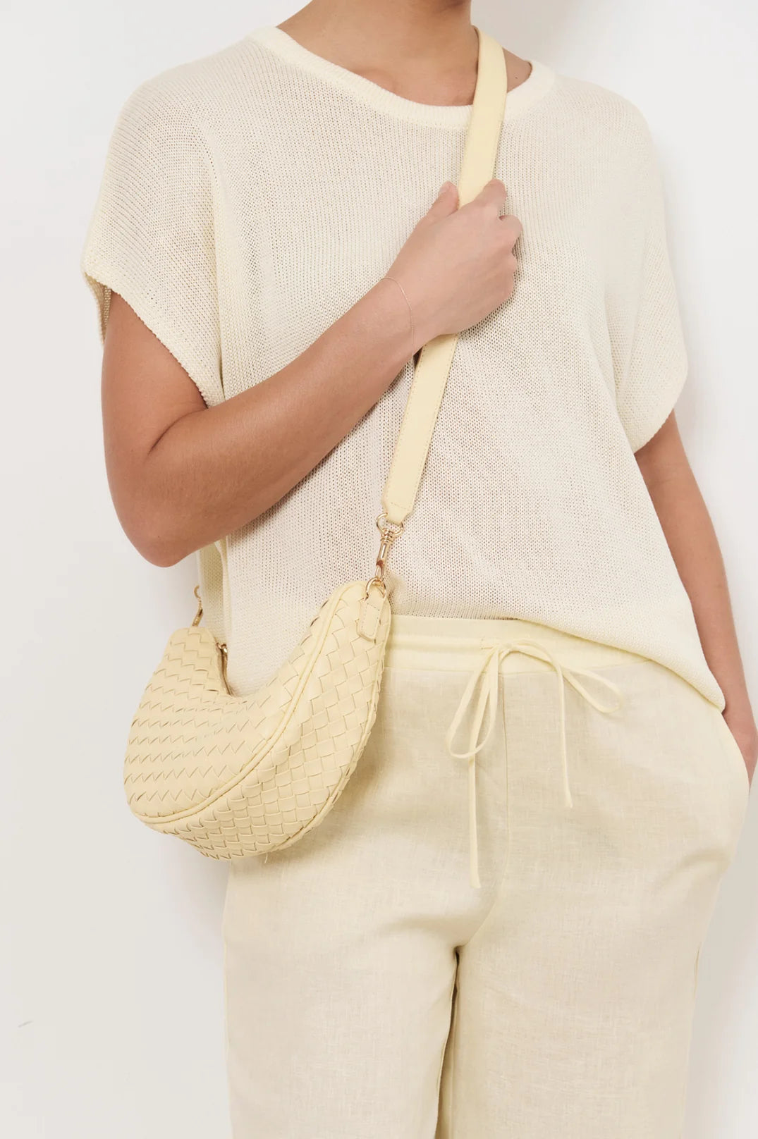 adorne - Asymmetrical Woven Small Bag Butter Yellow