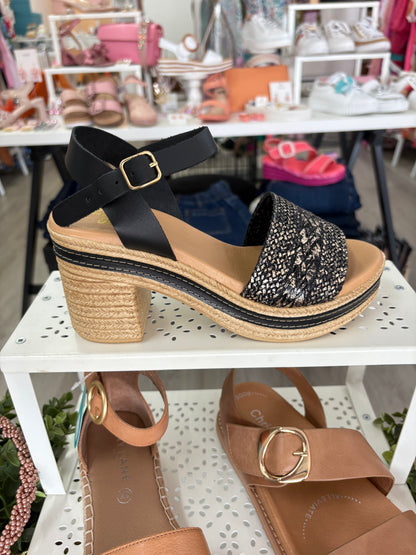 Nu X Neo - Queenie Negro Leather & Textile Platform Heel